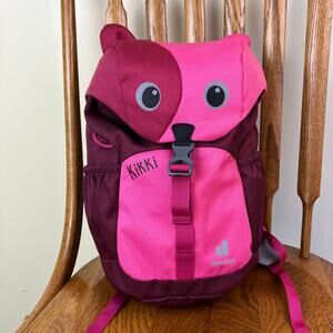 Deuter Kids Kikki Bear Backpack School Bag Pink Burgundy Reflective Details